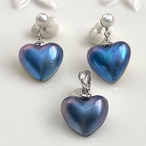 BLACK FRIDAY DEAL 25-Sea Water Mabe Pearl S925 Earring And Pendant Heart Set